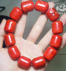 Vòng tay San Hô đỏ 12 đốt 14mm (ly) nhộng vuông Vòng tay San Hô đỏ 12 đốt 14mm (ly) nhộng vuông