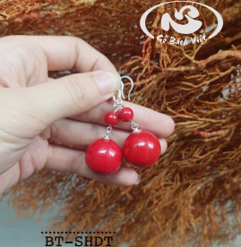 Bông tai san hô đỏ móc bạc Bông tai san hô đỏ móc bạc