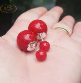 Bông tai ren vặn san hô đỏ Bông tai ren vặn san hô đỏ