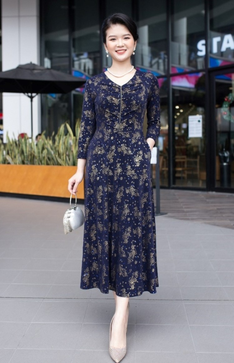 Đầm suông trung niên đẹp kim sa sang trọng quý phái Quảng Châu D331 - Đầm  suông | ThờiTrangNữ.vn