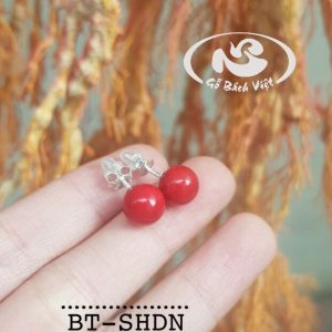 Bông tai nụ san hô đỏ 8mm - ảnh sản phẩm