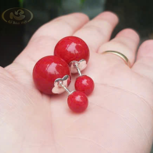 Bông tai san hô đỏ 16x8mm chuôi bạc - ảnh sản phẩm
