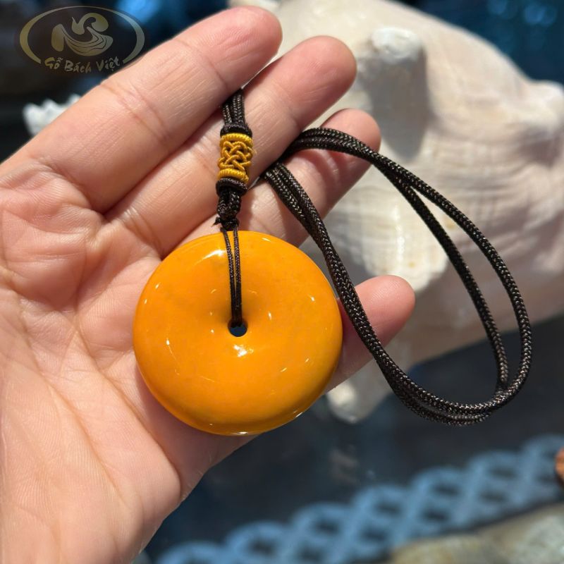 Mặt Đồng Điếu San Hô Vàng lỗ giữa