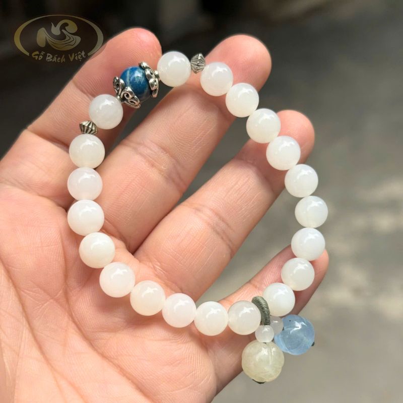 Vòng tay sò hoá ngọc trắng 8mm mix charm