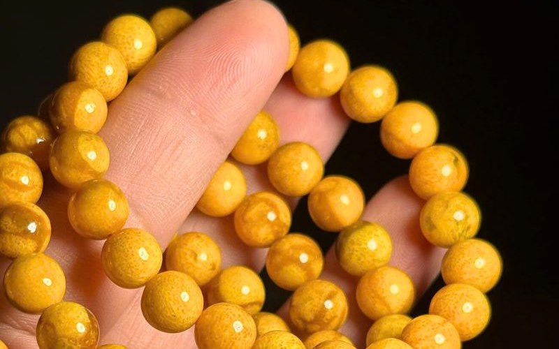 vòng tay san hô vàng 8mm - ảnh cận cảnh